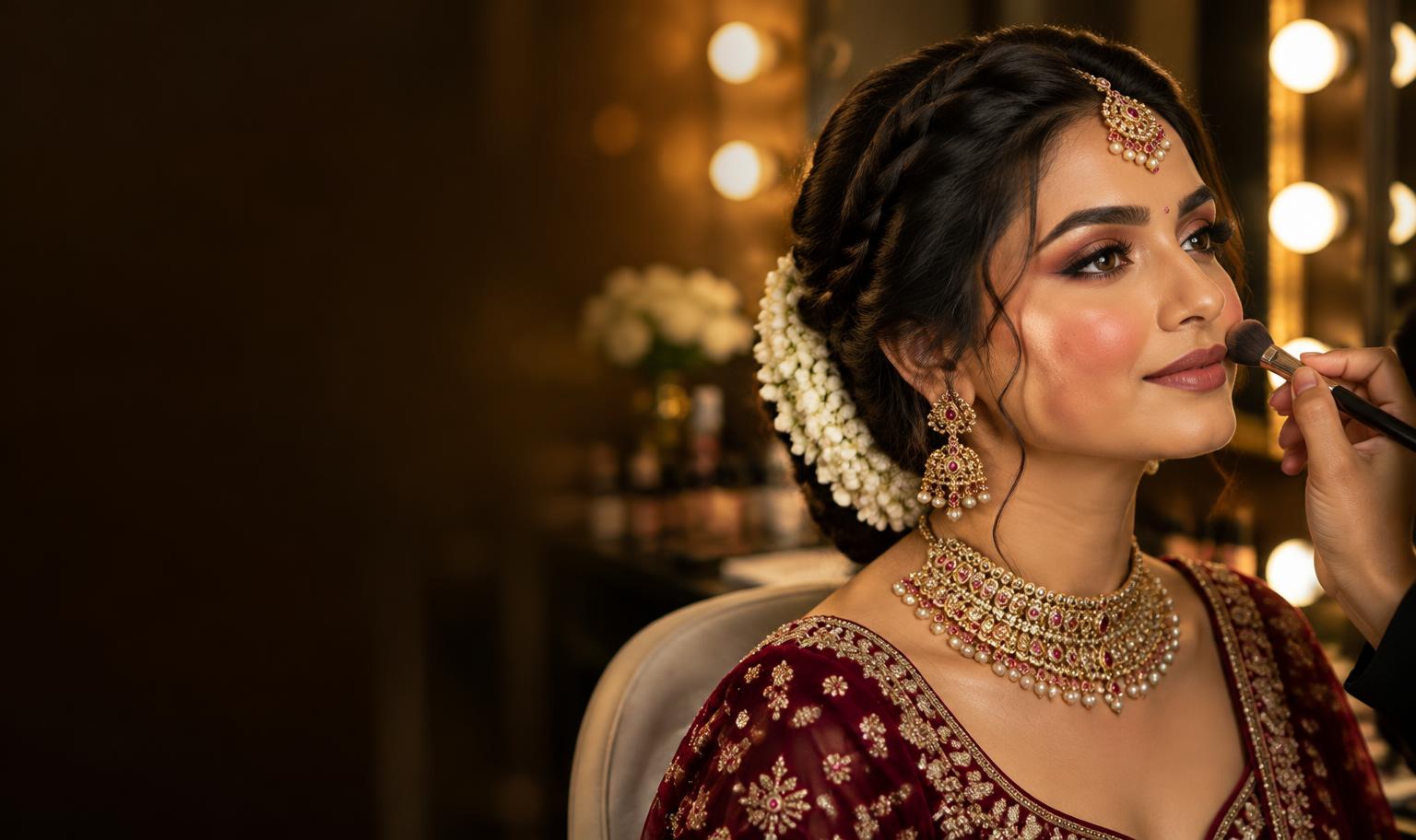 Bride having her makeup applied at Zara's Beauty